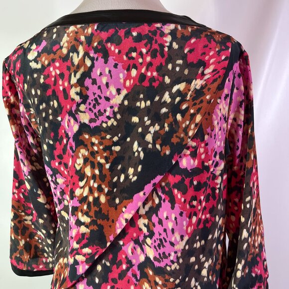 Thakoon Size XS? 3/4 Sleeve Shift Dress Spotted Print Silk Leather Trim - Picture 7 of 12